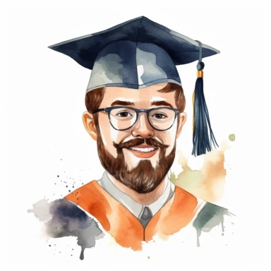 watercolor male student with facial hair graduation clipart on a white background