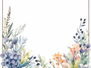 whimsical square frame, watercolor clipart, lakeside flora, soft colors, white background