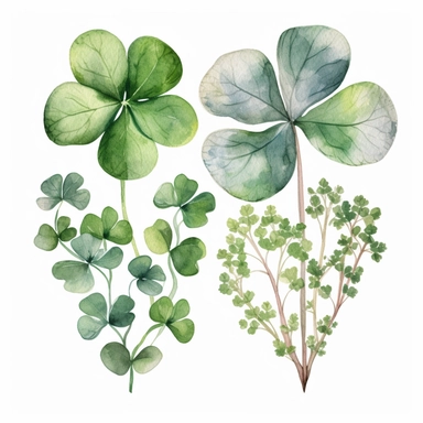 Shamrock Heart, three leaves only plants, watercolor style clipart for creative fabrica, whimsical, ideal for DIY projects, invitations, greeting cards, posters, printing on various objects, blog design, planners and more, white background, high resolution,