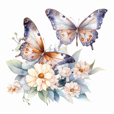 Fantasy Style Ancient Rome style Butterflies and Flowers with watercolor effect, little butterfliesMany flowers,suitable for digital clipart,white background,Mythologic Scene,Ancient rome fashion