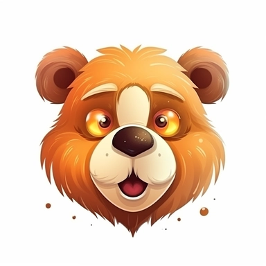 fantasy happy cute bear face, cartoon, clipart, mascot, isolated on white background