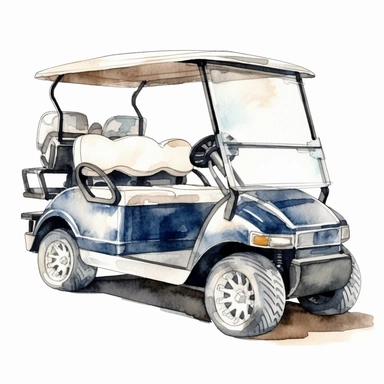 Idyllic watercolor clipart of a luxury elite White golf cart on isolated on a pure white background, insane detail,