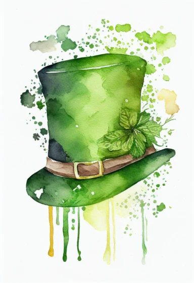 cute watercolor leprechaun hat, Amish hat, clipart, saint Patrick's day style, white background