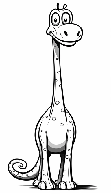 Diplodocus, that is clean and simple on a white background, in 2d clipart vector style for adobe illustrator, should express a comic and a cartoon style look, cute and funny, the outer border width must be 4mm, it must be suitable for a coloring book, smooth lines, show full animal with its all body parts in vitali-iakovlev style, single image per page, image should be inside the page, image should not touch the edges of the page