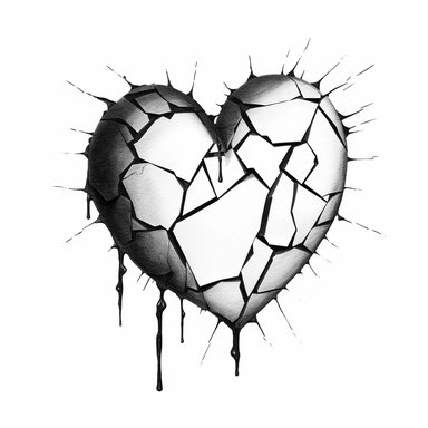 broken heart, one line, black and white, Clipart, white background, no text, no caption