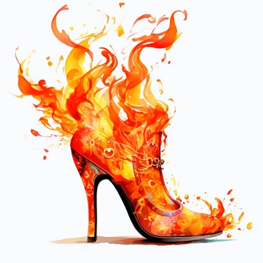 watercolor fire faire long shoes, flame around, detailed, hd, clipart
