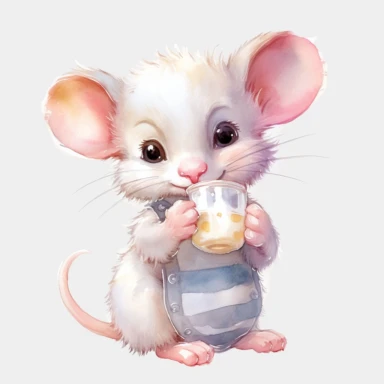 a cute baby mice holding a feeding bottle with milk, watercolor, detailed, hd, clipart