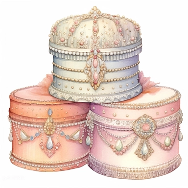 Watercolor detailed intricate hat boxes for a princess in soft colors with diamonds clipart - Image #1 <@1098423716465102849> - Image #1 <@1098423716465102849>
