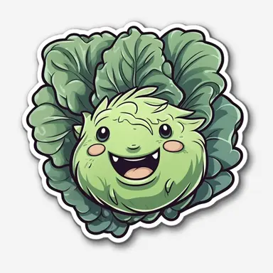 cute Cabbage, happy and smiling, bold line, clipart, sticker, white background, no shadow, 8k detail
