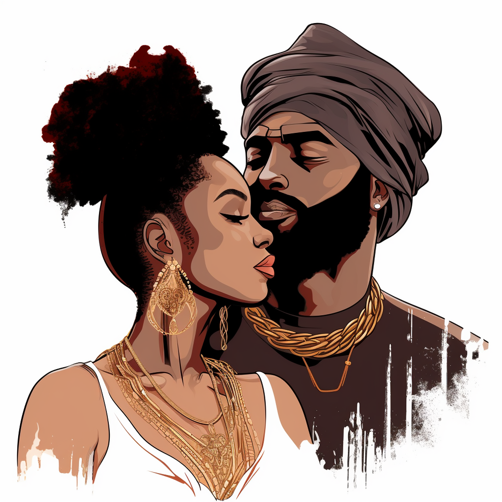 Graphic Design Of Afro Black Couple, Wearing King And Queen Crown 