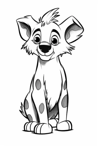 pixar hyena clipart, simple line art, monocromatic, isolated on white background, color image, full body, stroke line art, for toddler coloring, 8k