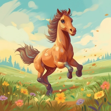 Cartoon horse Field Oil Painting Clip Art