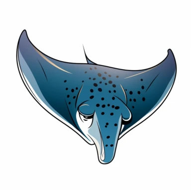 Cartoon style clipart of Manta ray swimming, isolated