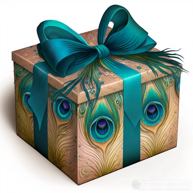clipart watercolor flat box in peacock pattern with huge long bow on top