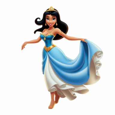 yasmin (aladdin), realistic, dancing, full body, white background, clipart