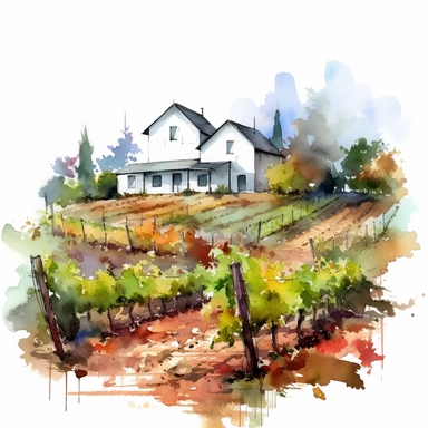 wineyard farm landspace clipart style,white background, High Quality clipart, no writting background, 4k, no writting, by Willem Haenraets