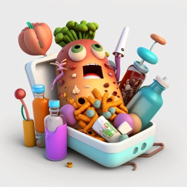 3D Cartoon clipart mascot in form of vegetables hospital full of tubes and receiving artificial nutrition by tube,transparent background, 128K super mega pixel, insane detail, hyper-detailed, with huge details,UHD, 8K