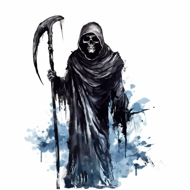 mystical dark scary watecolor halloween horror cartoon grim reaper clipart, hd 4k, detailed, focused, isolated on white background