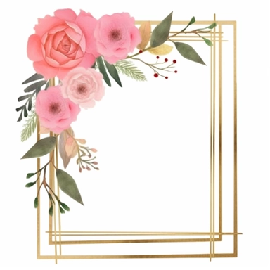 Abstract gold glitter Rectangle Frame and Pink Roses, Watercolor geometry Floral Frame, Flower composition, Hand Painted Illustration, Gold Foliage Clipart for wedding design, invitation, greeting