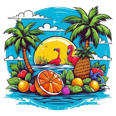 florida summer time clip art vector, logo, professional design, detailed drawing, vibrant color, 4K