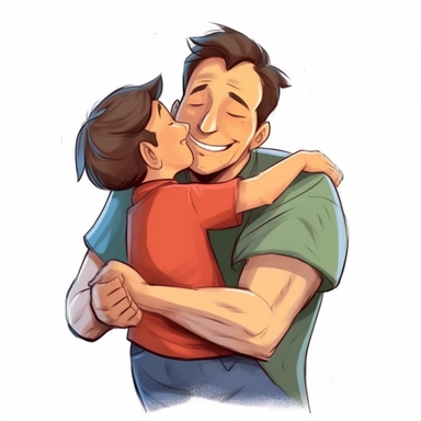 Father's Day Hug: Illustrate a heartwarming clip art image of a dad receiving a tight hug from his child or children. This clip art can represent the love, gratitude, and affection that children have for their fathers on Father's Day.