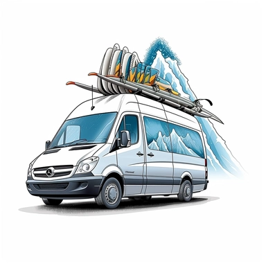 Create a dynamic image of a van conquering a massive wave, surfboards poised for adventure, with a stunning coastal cliffside as the backdrop, against a pristine white canvas, illustration style, white background, clipart, PNG pure white background, high resolution, hyper detailed, best quality, high detailed illustration