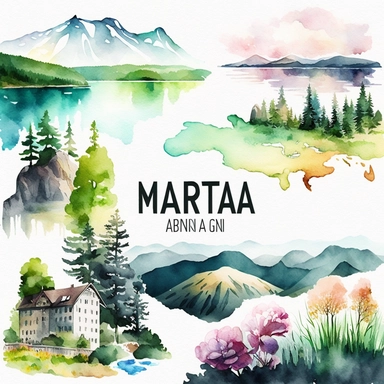 watercolor clipart North America, Europe, and Asia landscapes, digital illustration, 8k, hd ar 16:9 v5