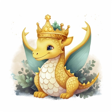 Cute dragon clipart, wearing a golden crown