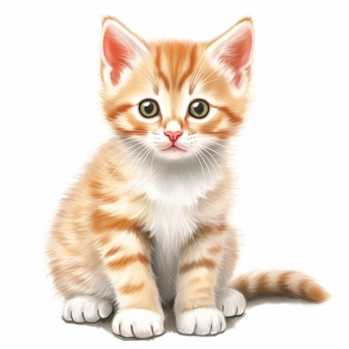 hyper-realistic clipart of an adorable kitten on a plain white background. The kitten should be in a playful pose, capturing its youthful energy and charm. Use soft pastel colors to evoke a sense of sweetness and innocence. Pay attention to the fine details of the kitten's fur, whiskers, and expressive eyes. Emphasize the cuteness and irresistible appeal of the kitten's features. Include delicate shading and texture to add depth and dimension to the clipart. Ensure that the kitten stands out pro