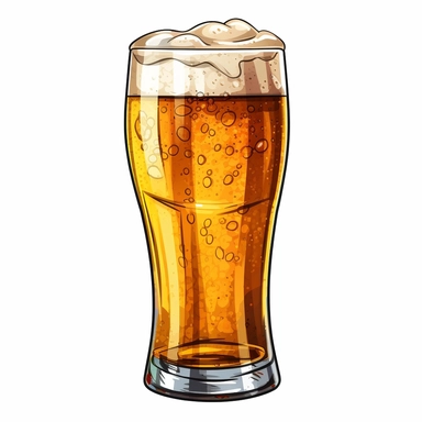 a glass of beer, cartoon, detailed, clip art, white background