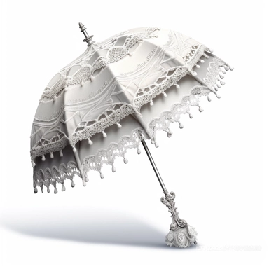 pretty white pohotorealistic victorian parasol with ruffles and lace on the edges for clipart on a white background