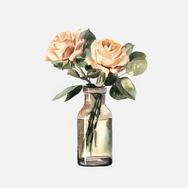 Craft a dreamy watercolor clipart of a rose in a simple bud vase or a sleek glass cylinder composition, using a muted and vintage-inspired color palette of dusty pinks and earthy greens. Infuse the artistic style of Vintage Blooms Watercolors for a nostalgic and timeless depiction. isolated on a white background, 8k uhd,