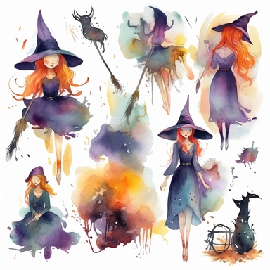 watercolor clipart witches