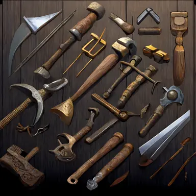 carpenter tools, clipart style, world of warcraft equipment style