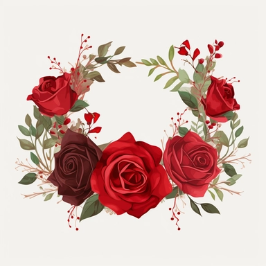 red rose Flower crown clipart, white background Flat design