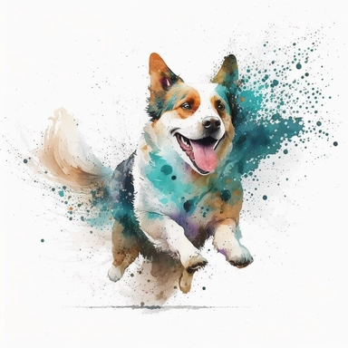 ' watercolor and pencil dog very handsome, dog, full body playing and smiling, and having fun on the white background Clipart clean lines Sublimation, a full body of a beautiful dog, having fun, enjoying his time with the ultimate details clean lines a __ 1000 __ 8 : 10 __ v5