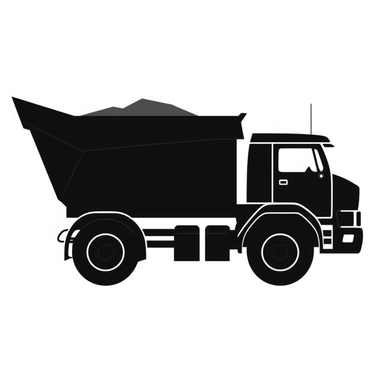 a clipart of dump truck, for a sticker, flat, 2d, sticker, black and white svg vector, silhouette, crisp lines, solid shapes, 8k