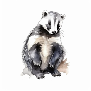 a cute badger , hand drawn, vector clipart, watercolor style , white background