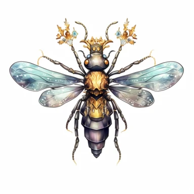 whimsical WASP, with wings adorned with shimmering crystals, bringing a touch of magic and enchantment to the garden, Disney-style illustration, clipart, on a white background