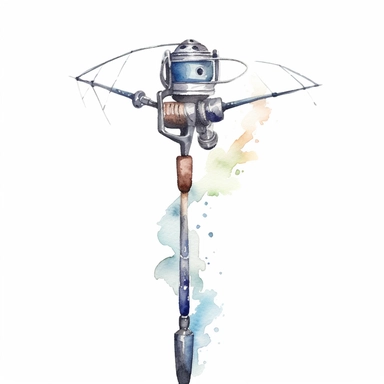 Watercolor fishing pole clipart, white isolated background, space out, hd