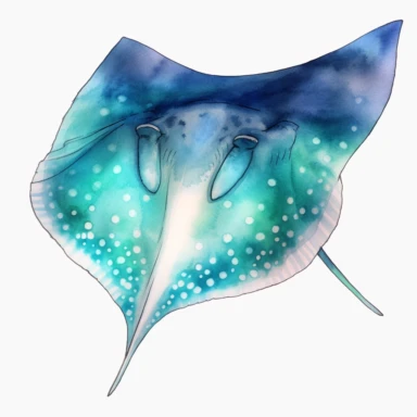 watercolor, Manta Ray turquoise body png Full body realistic cartoon in 32K UHD cute. 15 cm thick outline. There was no shadow on the ground. 8k with realistic watercolors and detailed illustrations. PNG clipart, transparent white background