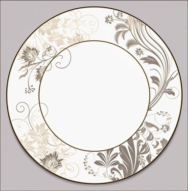 floral wedding plates of gold clipart in the gallery, in the style of dark beige and silver, simplified line work, careful framing, tondo, precisionist lines, opacity and translucency, inlay
