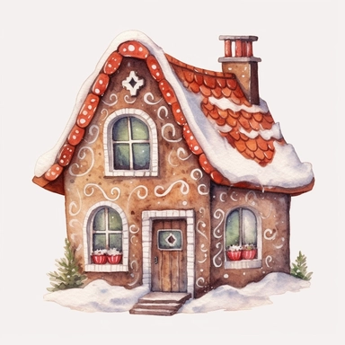 basic watercolor gingerbread house cookie in minimal hand drawn style, Etsy, textured, clipart, white background