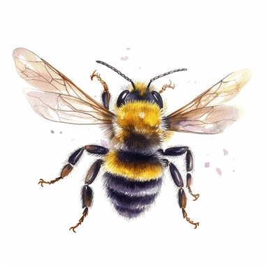 watercolor art of bumble bee with a bow, in the style of realistic and hyper-detailed renderings, sketchfab, ahmed morsi, realistic watercolor paintings, use of common materials, handcrafted designs, with white background clipart
