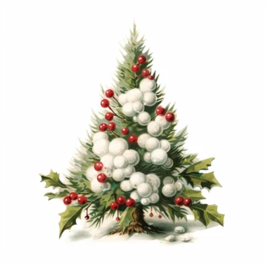 small Christmas tree clipart, made of holly, berries and snowballs