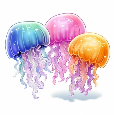 cute and colorful jelly fish clipart white background