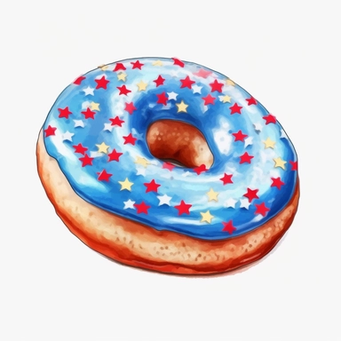 4th of July Patriotic Clip art of 4th of july patriotic donut, png Full body realistic cartoon in 32K UHD cute, 8k with realistic watercolors and detailed illustrations. PNG clipart, Sublimation graphics, transparent white background for removing background - - no text shadow font watermark