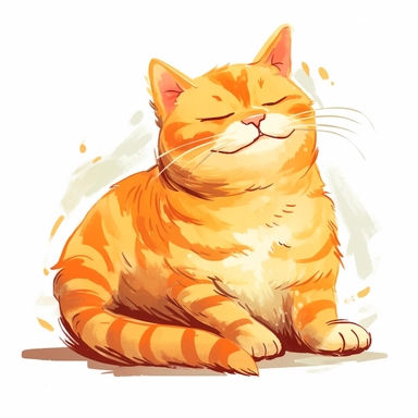 This charming clipart cat is depicted in a relaxed and contented pose. With a slightly reclined body, rounded features, and gentle eyes, it exudes an aura of calmness and tranquility. Its simplicity and warmth make it a wonderful choice for designs aiming to convey relaxation and comfort.