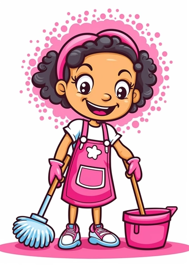 a cleaning lady in pink and white vector illustration, stock illustrations, clipart images, cartoon, in the style of fatima ronquillo, reductionist form, comic strip imagery