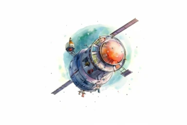 Watercolor, Create a visual representation of a satellite in a Molniya orbit, optimized for communication in high latitudes with a highly elliptical orbit clipart, hd, on a white background, spaced out